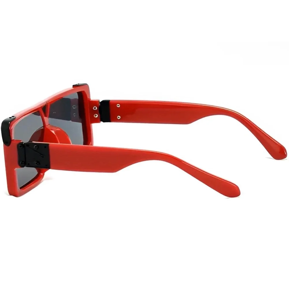 Mens Oversized Square Shield Sunglasses Red Flat Top Bold Fashion Shades Hip Hop